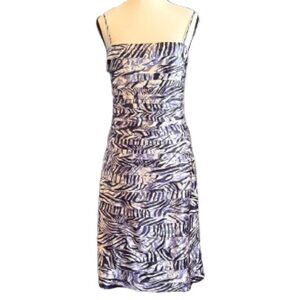 Issue NWT Cream Purple Satin Zebra Pleated Sheath Dress Women’s 14 Cocktail GNO